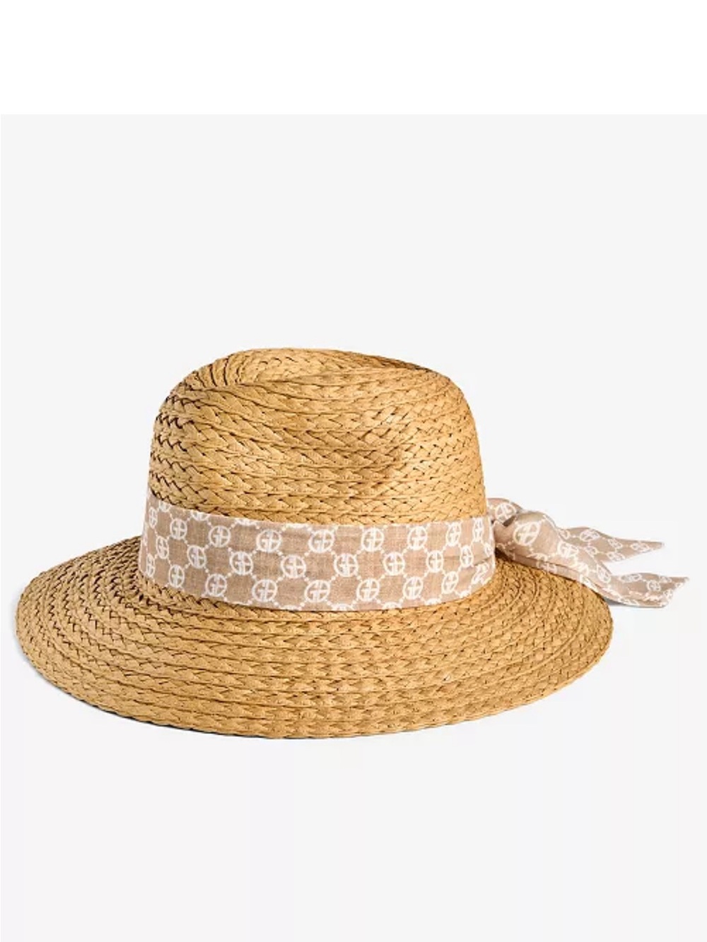 Giani Bernini Straw Panama Hat with Logo Scarf Tie